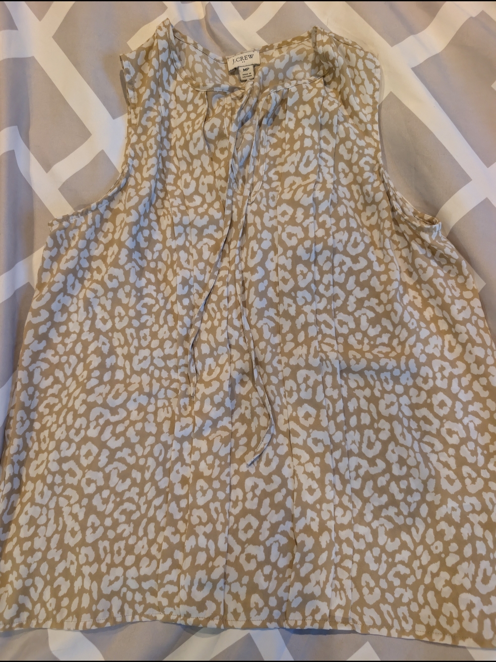 J. Crew Beige and White Sleeveless Tie-Neck Leopard Print Camisole
